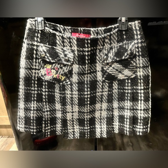 Betty Boop Sparkly Black Plaid Pleated Wool Blend Mini Skirt • 30 waist • Large - Picture 2 of 16